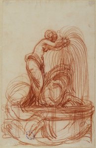 Projet de fontaine avec une femme à demi nue penchée sur une créature marine - Johan Tobias Sergel