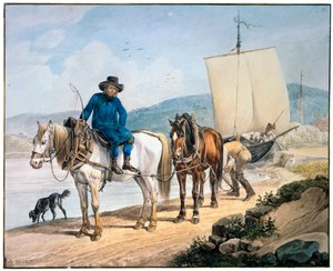 Un cheval et une charrette à la rivière, 1817 - Johann Adam Klein