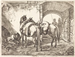 Chevaux cosaques dans une cour