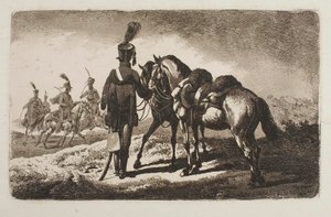 Hussard avec des chevaux - Johann Adam Klein