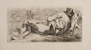 Homme endormi sur une litière - Johann Adam Klein