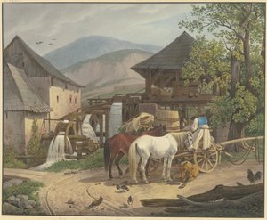 Moulin de coupe et de mouture dans la vallée de Stickelberg, près de Wiener Neustadt, à la frontière hongroise - Johann Adam Klein