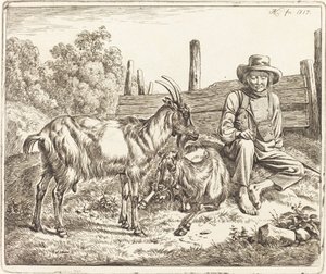 Garçon berger avec deux chèvres