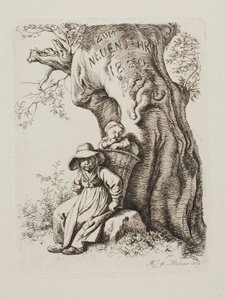 Pour le Nouvel An 1820. Femme de fermier avec un enfant - Johann Adam Klein