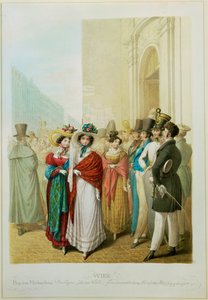 Chez les Michaeler, Maedchen de joie, Muessiggaenger ... (engraving)
