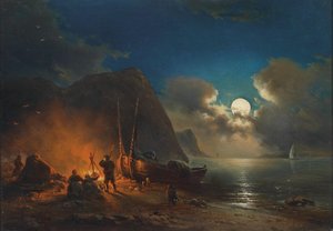 Feu de camp romantique au clair de lune