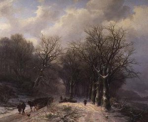 Le chariot de bois en hiver - Johann Bernard Klombeck