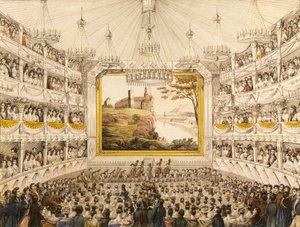 Autriche, Vienne, Intérieur du Théâtre an der Wien, impression aquarellée par J.C. Schoeller