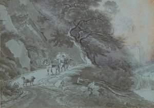 Paysan avec une voiture à cheval sur un chemin forestier pendant un orage - Johann Christian Brand