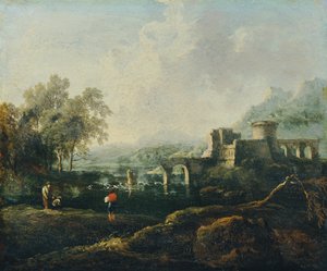 Paysage idéal avec rivière et ruine de pont (Le Matin)