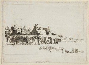 Paysage avec cabanes