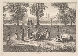 Scène extérieure de femmes dans des activités domestiques à Nuremberg, XIXe siècle - Johann Christian Erhard