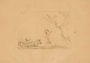 Bouvier aiguisant une faux, avec du bétail