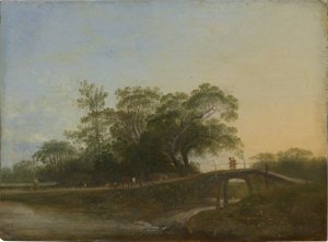 Paysage avec pont piétonnier