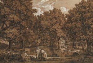 Paysage Arcadien avec Trois Personnages au Bord d