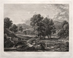 Paysage héroïque : La danse du berger sur le pont - Johann Christian Reinhart