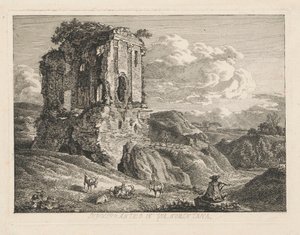 Paysage avec un tombeau antique ; à droite, des chèvres et un berger jouant de la flûte