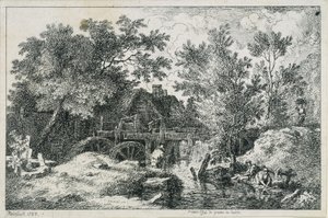 Paysage avec moulin à eau (premier essai de gravure sur cuivre) - Johann Christian Reinhart