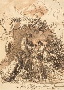 Jeunes filles à une fontaine (recto); Fragment de croquis de jambes (verso) - Johann Christian Reinhart