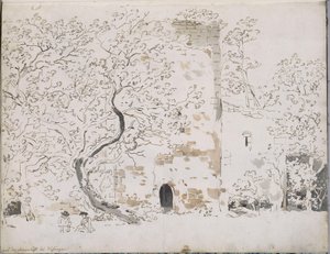Deux dessinateurs devant un château derrière des arbres : à la Maienlust près de Wasungen - Johann Christian Reinhart