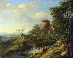 Paysage rhénan avec pêcheurs près d