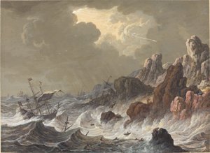 Navires Ballottés par la Tempête Échoués sur une Côte Rocheuse - Johann Christoph Dietzsch