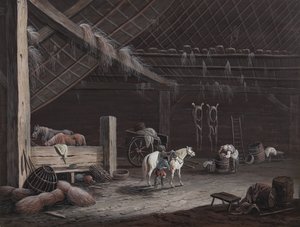 Le cheval blanc : intérieur de grange - Johann Christoph Dietzsch