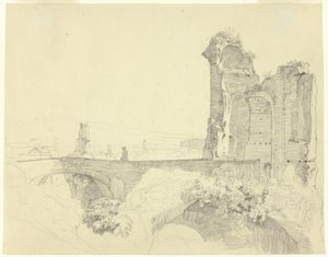 Pont et tour en ruine
