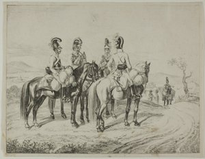 Quatre cuirassiers sur une pente - Johann Christoph Erhard