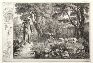 Vieil homme devant le pont de rondins