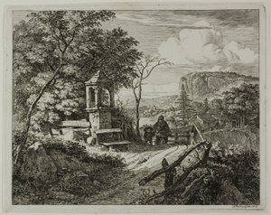 Ramasseur de bois avec un garçon, planche deux de Die zwei grossen Landschaften mit den Betsäulen - Johann Christoph Erhard