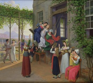 Jeunes jouant sur une balançoire dans un jardin près de Naples - Johann Erdmann Hummel
