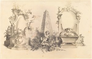 Cartouche moderne avec emblèmes de la mort - Johann Esaias Nilson