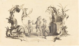 Cartouche moderne avec un jeune couple servi du vin