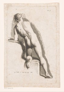 Homme nu agenouillé, vu de dos