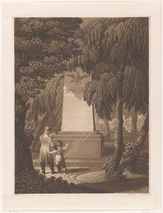 Homme avec un enfant devant un monument pour un officier de l
