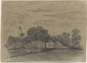 Paysage avec ferme et tour