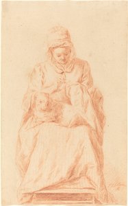 Jeune femme cousant avec un chien reposant sur ses genoux - Johann Gottlieb Glume