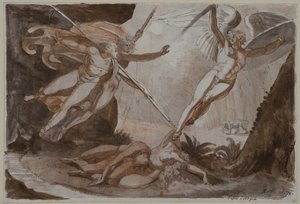 Satan touché par la lance d