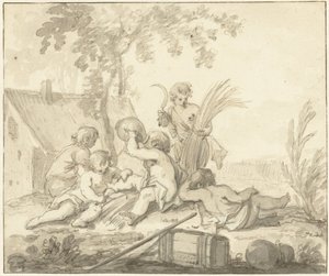 Représentation allégorique avec enfants et attributs de l