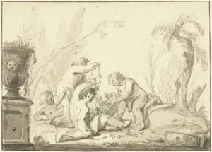 Représentation allégorique avec des enfants portant un panier de fleurs - Johann Heinrich Keller (II)