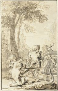 Représentation allégorique avec des enfants jouant avec des instruments astronomiques - Johann Heinrich Keller (II)
