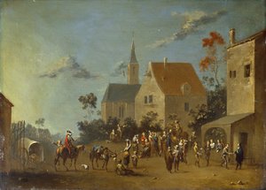 Paysans se rassemblant dans un village - Johann Heinrich Keller