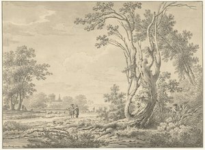 Paysage méridional avec château, bétail et promeneurs - Johann Heinrich Muntz