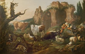 Animaux de ferme dans un paysage, 1685 - Johann Heinrich Roos