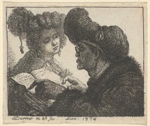 Un homme en turban lisant à une jeune femme