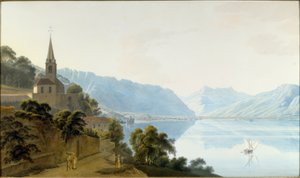 The church of Les Planches, Chillon, Villeneuve and the Dents du Midi - Johann Jakob Wetzel