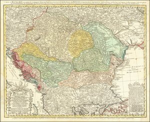 Carte de la péninsule balkanique de 1744 centrée sur le royaume de Hongrie par Johann Matthias Hase