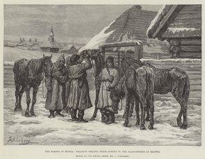 La Famine en Russie, Paysans vendant leurs chevaux au boucher à Kaluga - Johann Nepomuk Schonberg