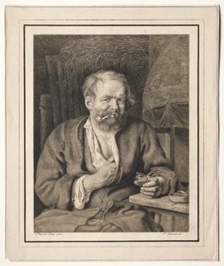 Paysanne assise à une table, fumant une pipe - Johann Nepomuk Strixner